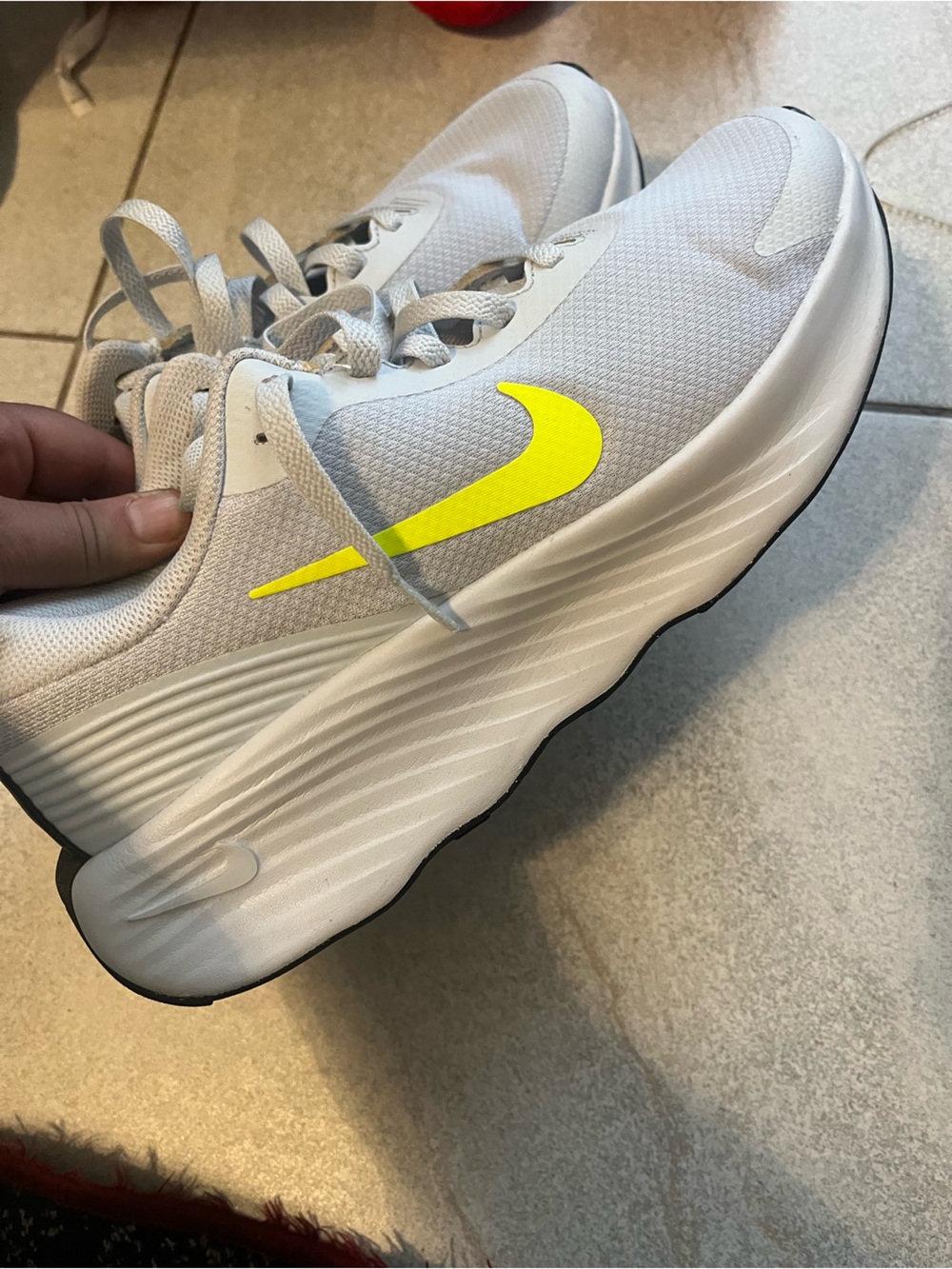 Nike Men's light gray  Athletic Shoes with Neon Yellow Swoosh